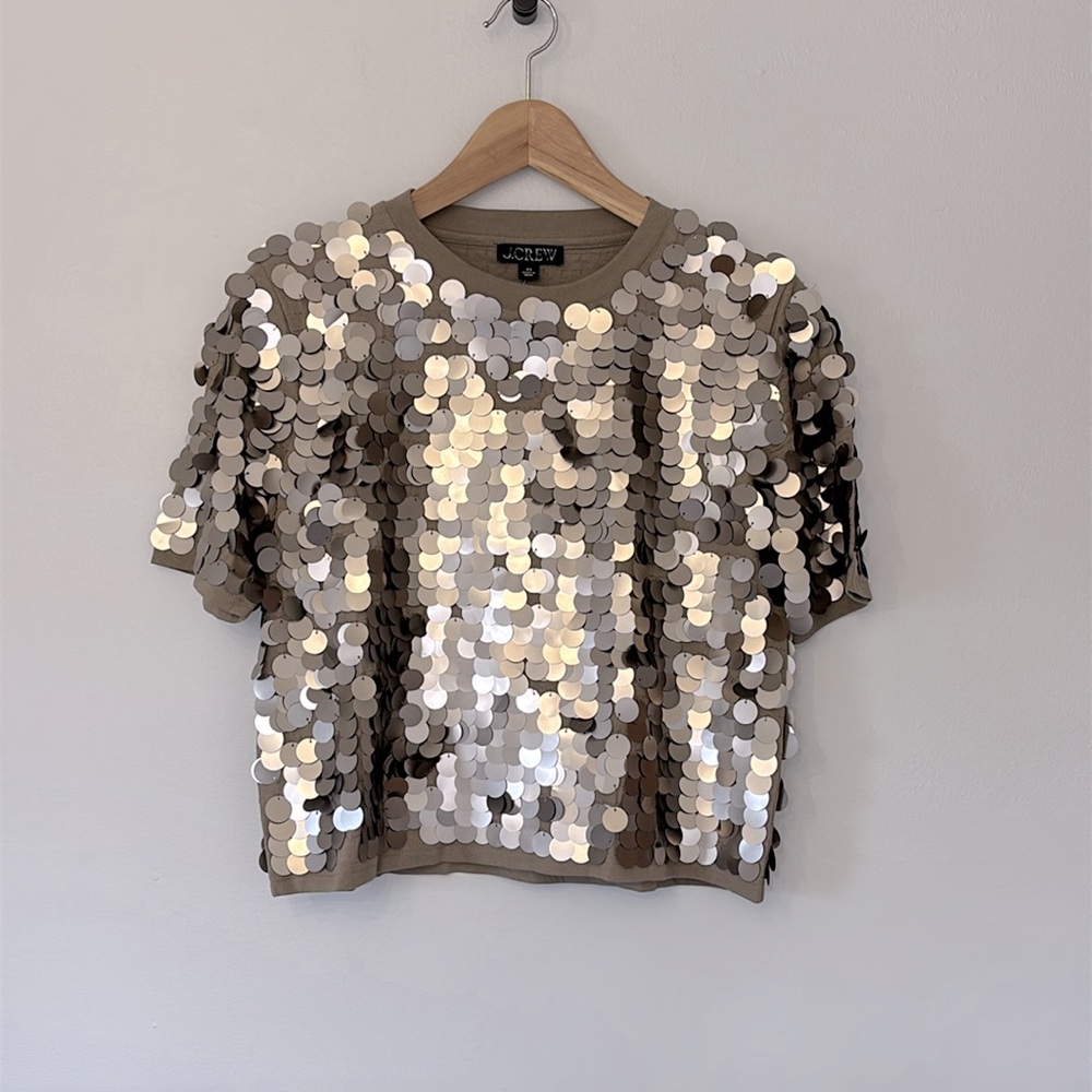 J. Crew Collection sequin-embellished T-shirt Blouse Holiday party New Years Eve - Picture 4 of 7